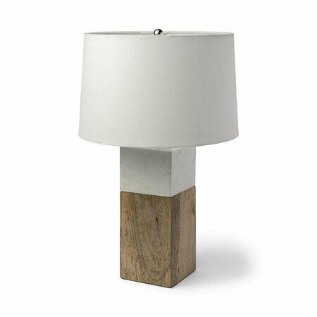 HOMEROOTS 22.25 x 13 x 13 in. White Marble & Natural Wood Block Table or Desk Lamp 392245